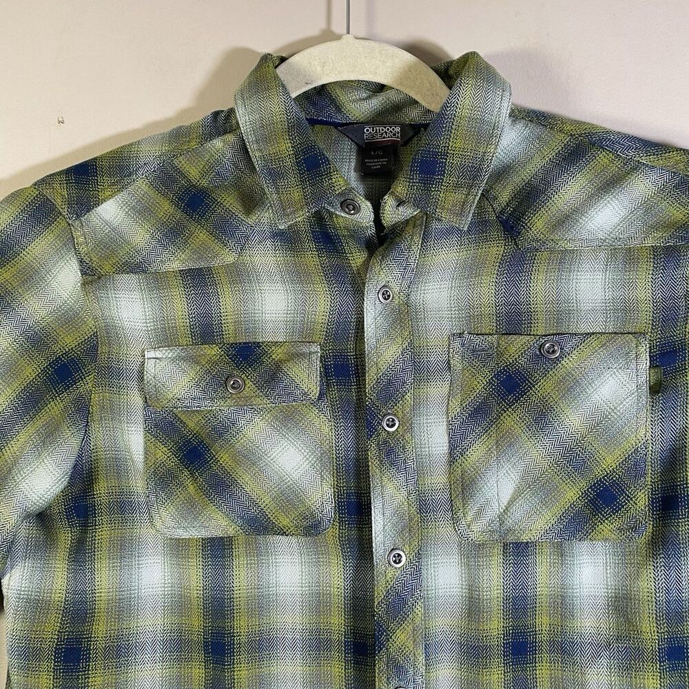 Outdoor Research Shirt Men Large Green Plaid Long Sleeve Metal Button Up Collar - Picture 2 of 15